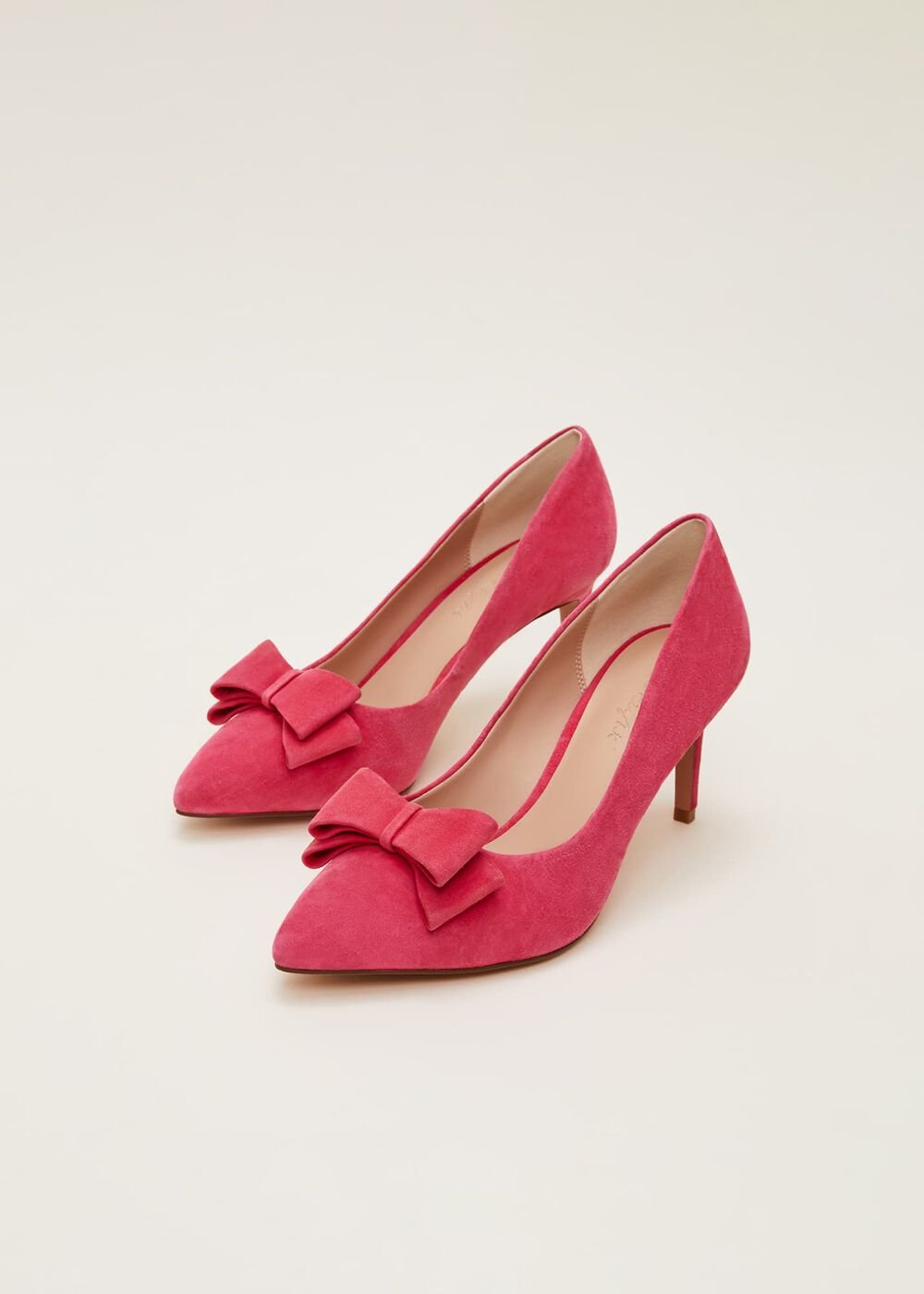 Suede Bow Front Court Shoes - Raspberry