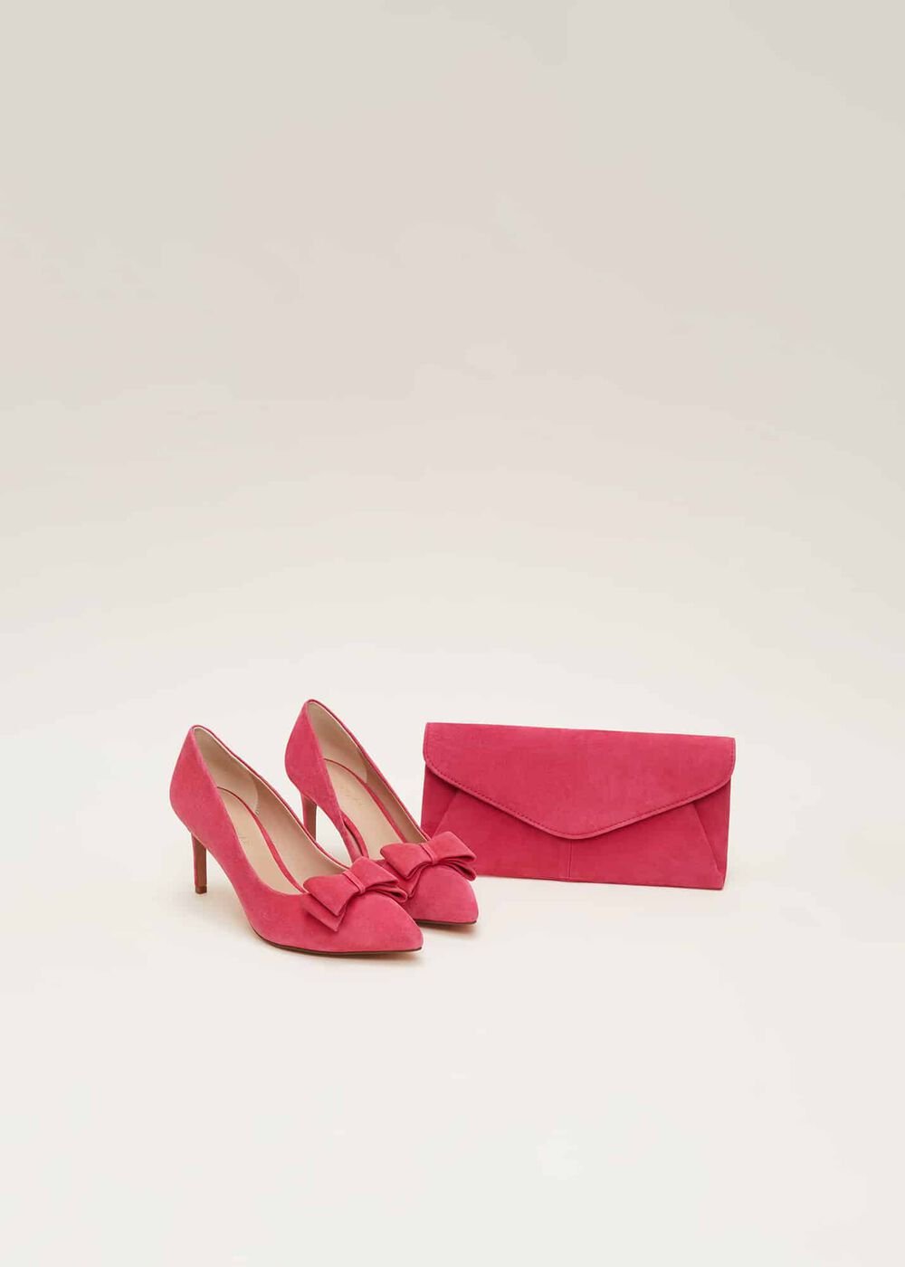 Suede Bow Front Court Shoes - Raspberry