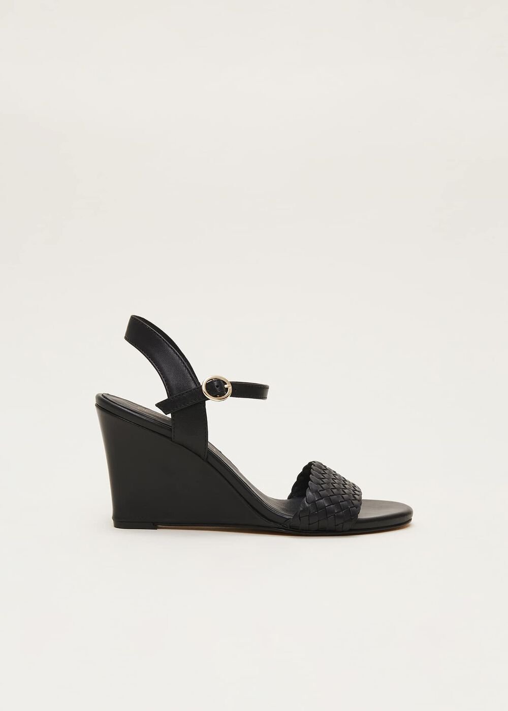 Leather Plait Strap Shoes - Black