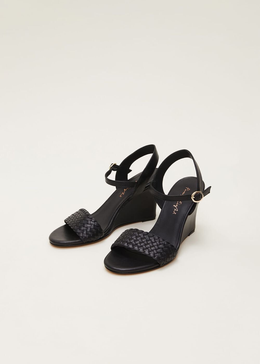 Leather Plait Strap Shoes - Black