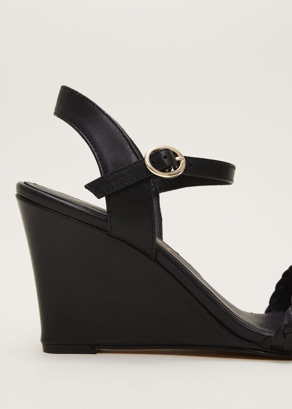 Leather Plait Strap Shoes - Black