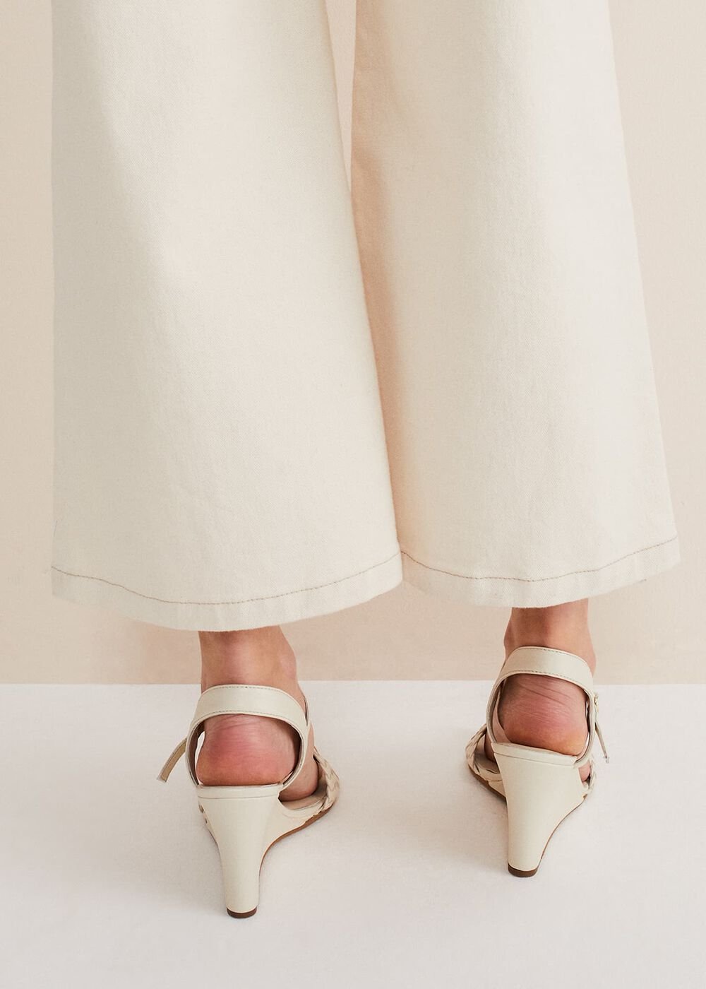Leather Plait Strap Shoes - Ivory