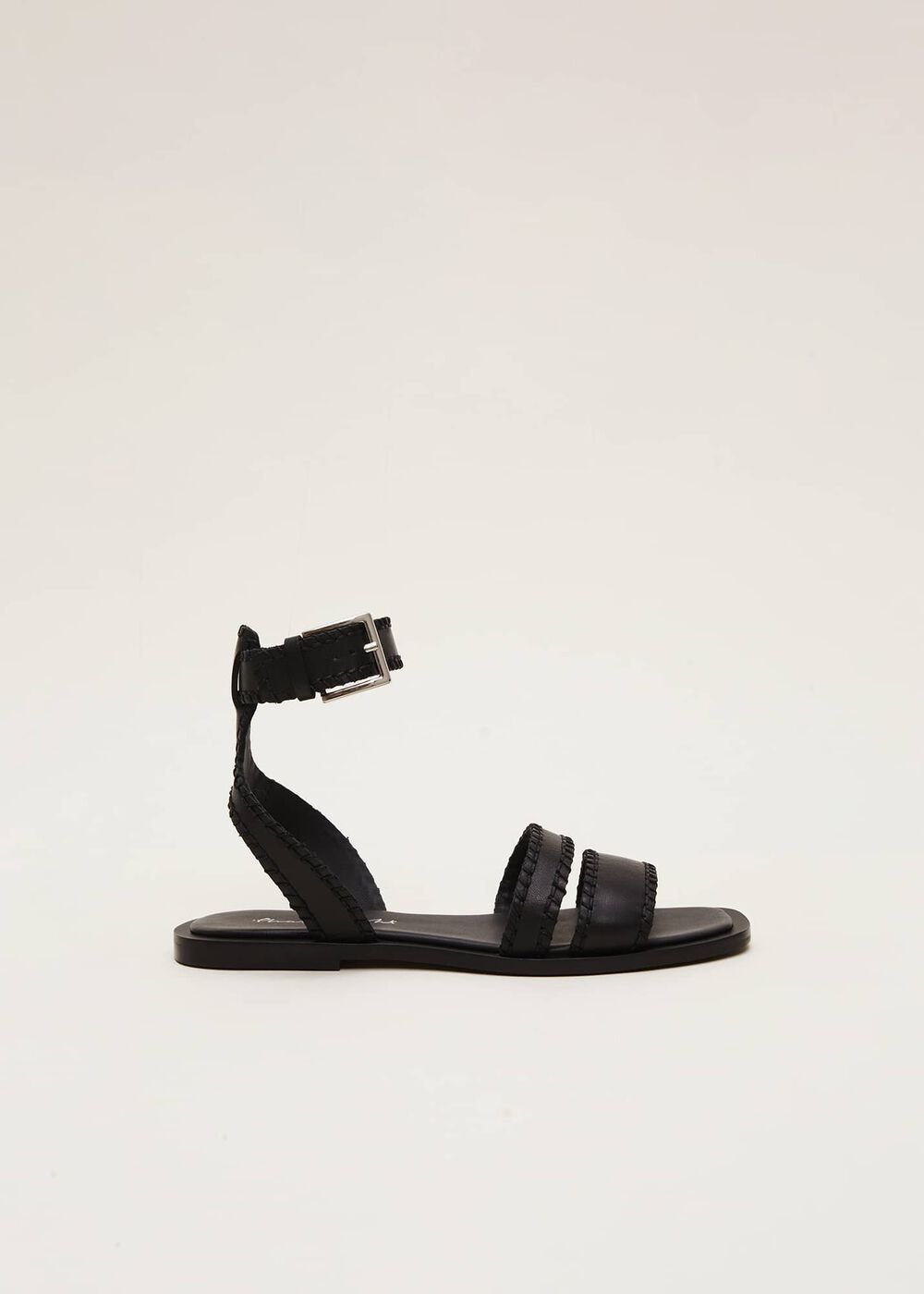 Leather Flat Sandals - Black