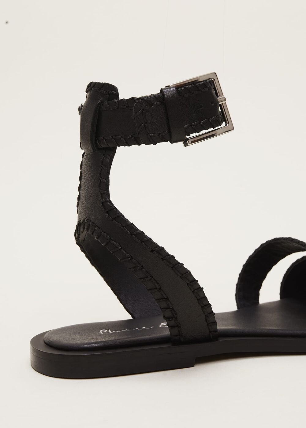 Leather Flat Sandals - Black