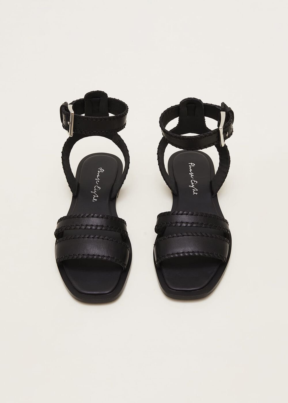 Leather Flat Sandals - Black