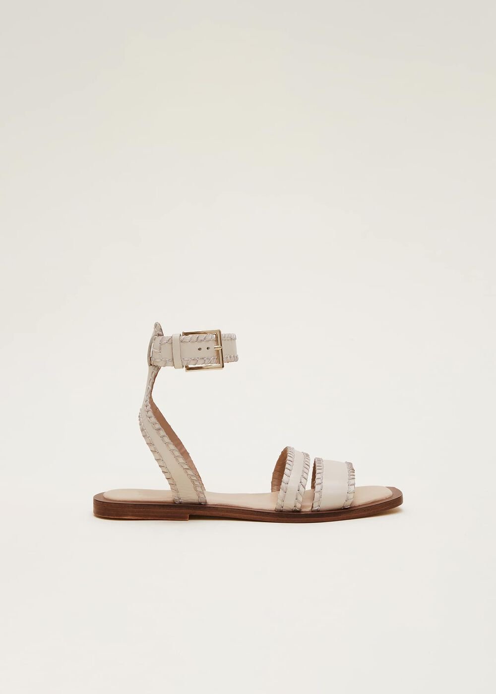 Leather Flat Sandals - Cream