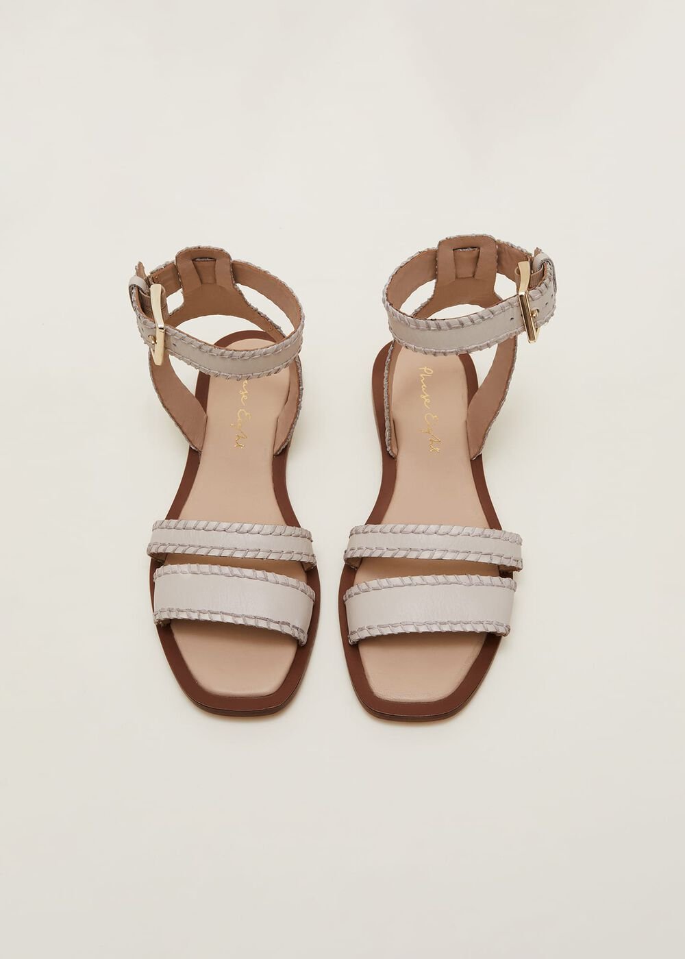 Leather Flat Sandals - Cream
