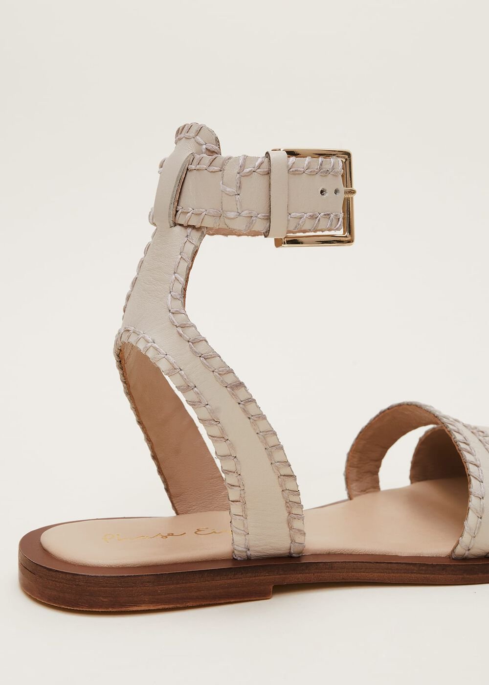Leather Flat Sandals - Cream