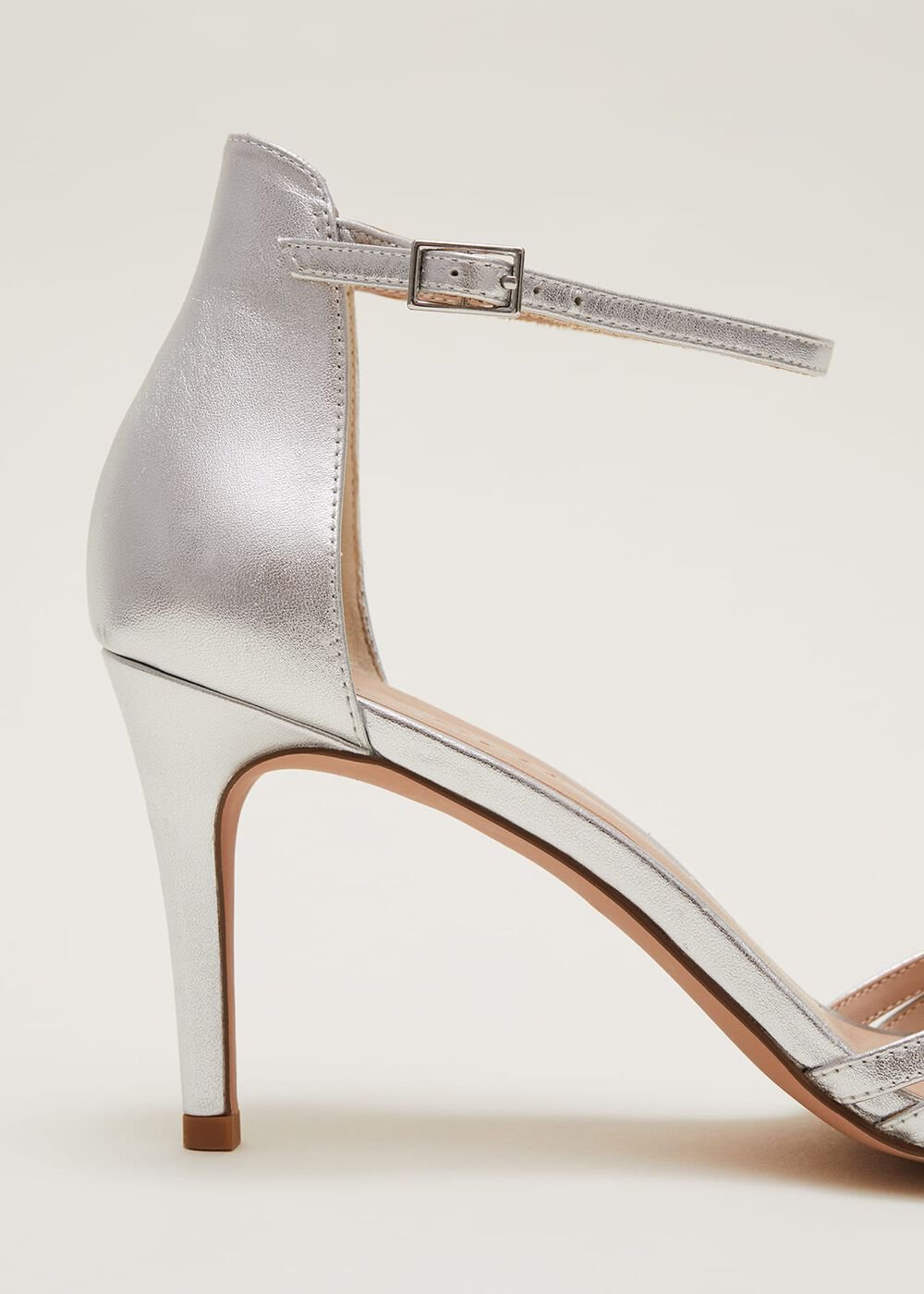 Silver Leather Open Toe Heels - Silver