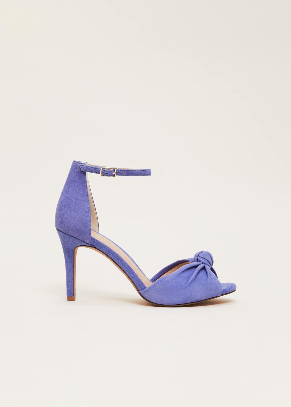 Blue Suede Open Toe Heels - Foxglove Blue