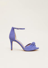 Blue Suede Open Toe Heels - Foxglove Blue