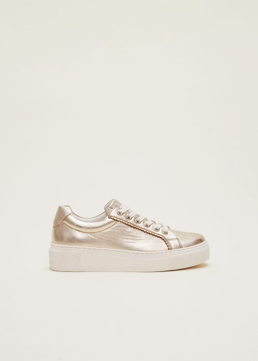 Leather Platform Trainers - Gold
