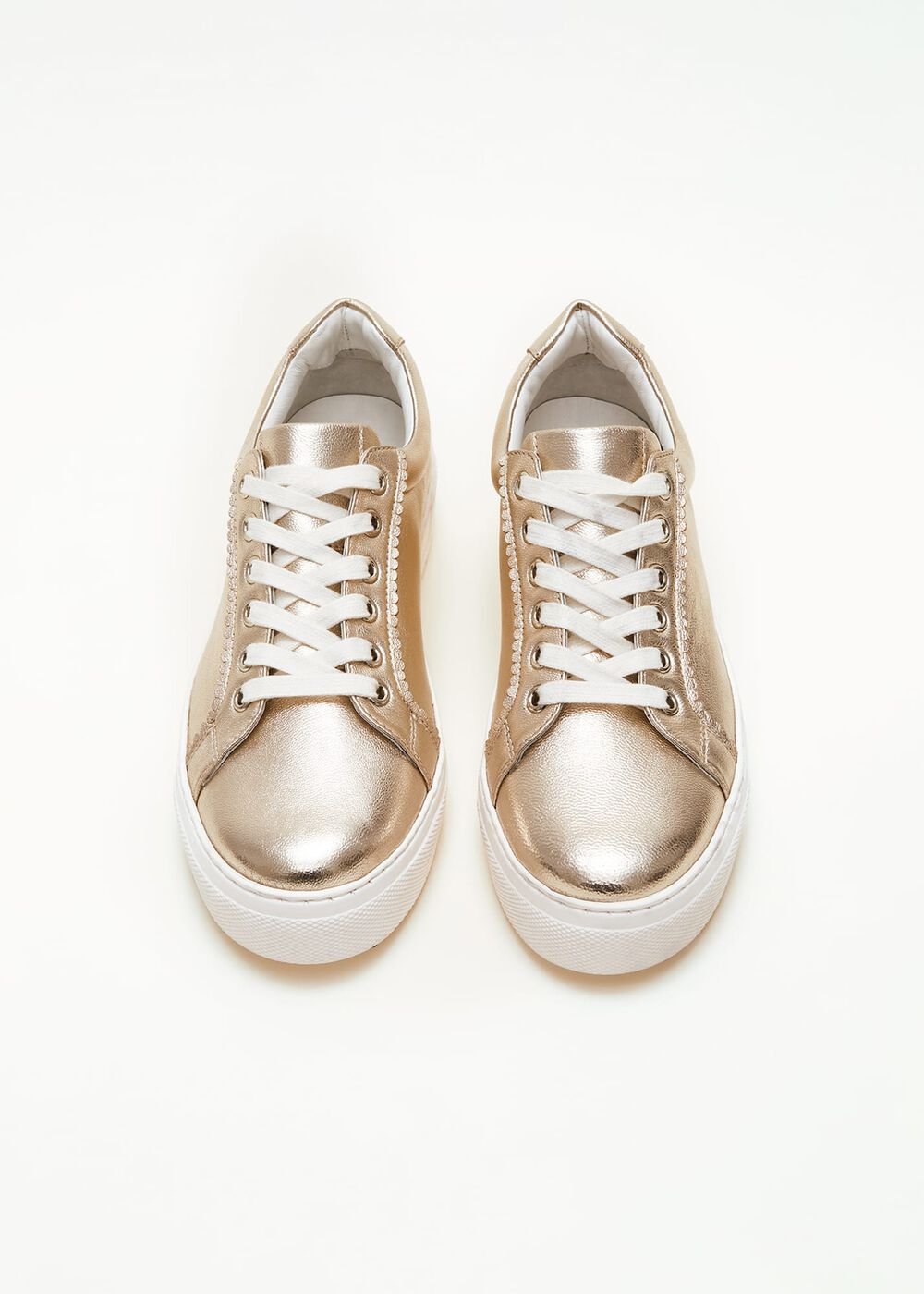 Leather Platform Trainers - Gold