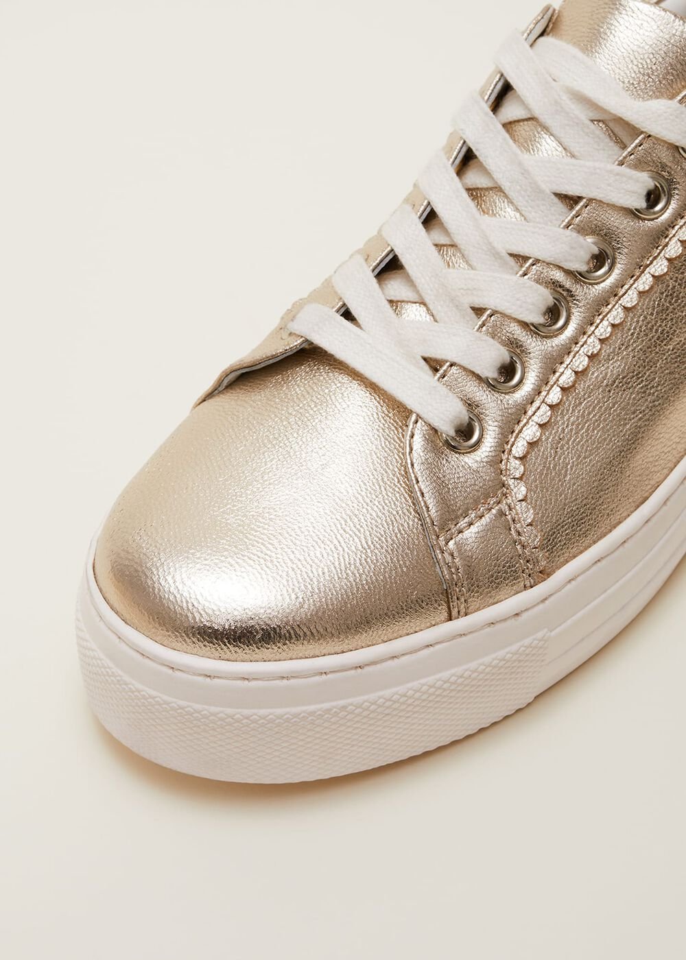 Leather Platform Trainers - Gold