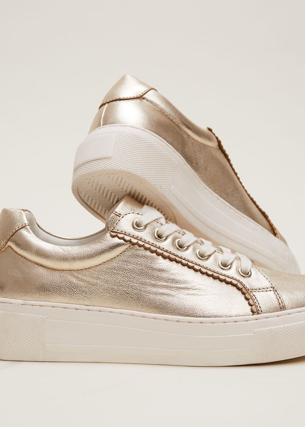Leather Platform Trainers - Gold