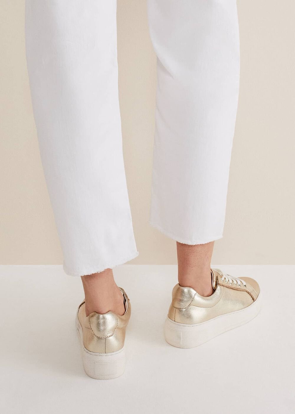 Leather Platform Trainers - Gold