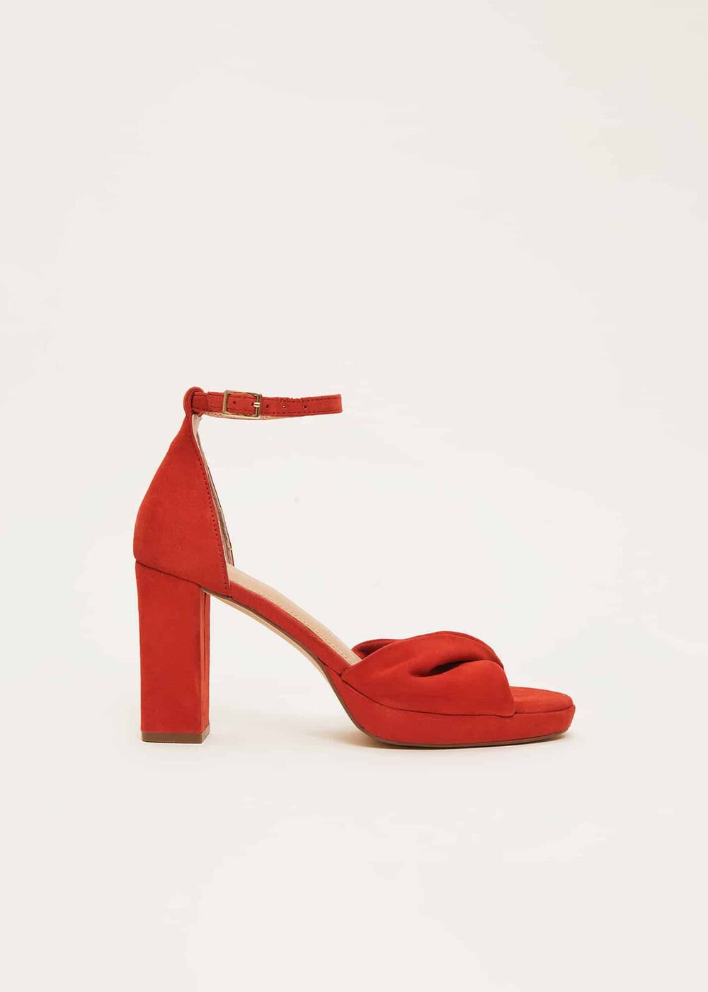 Red Suede Open Toe Heels - Red