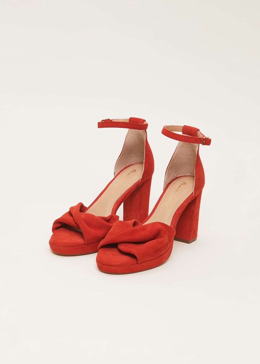 Red Suede Open Toe Heels - Red