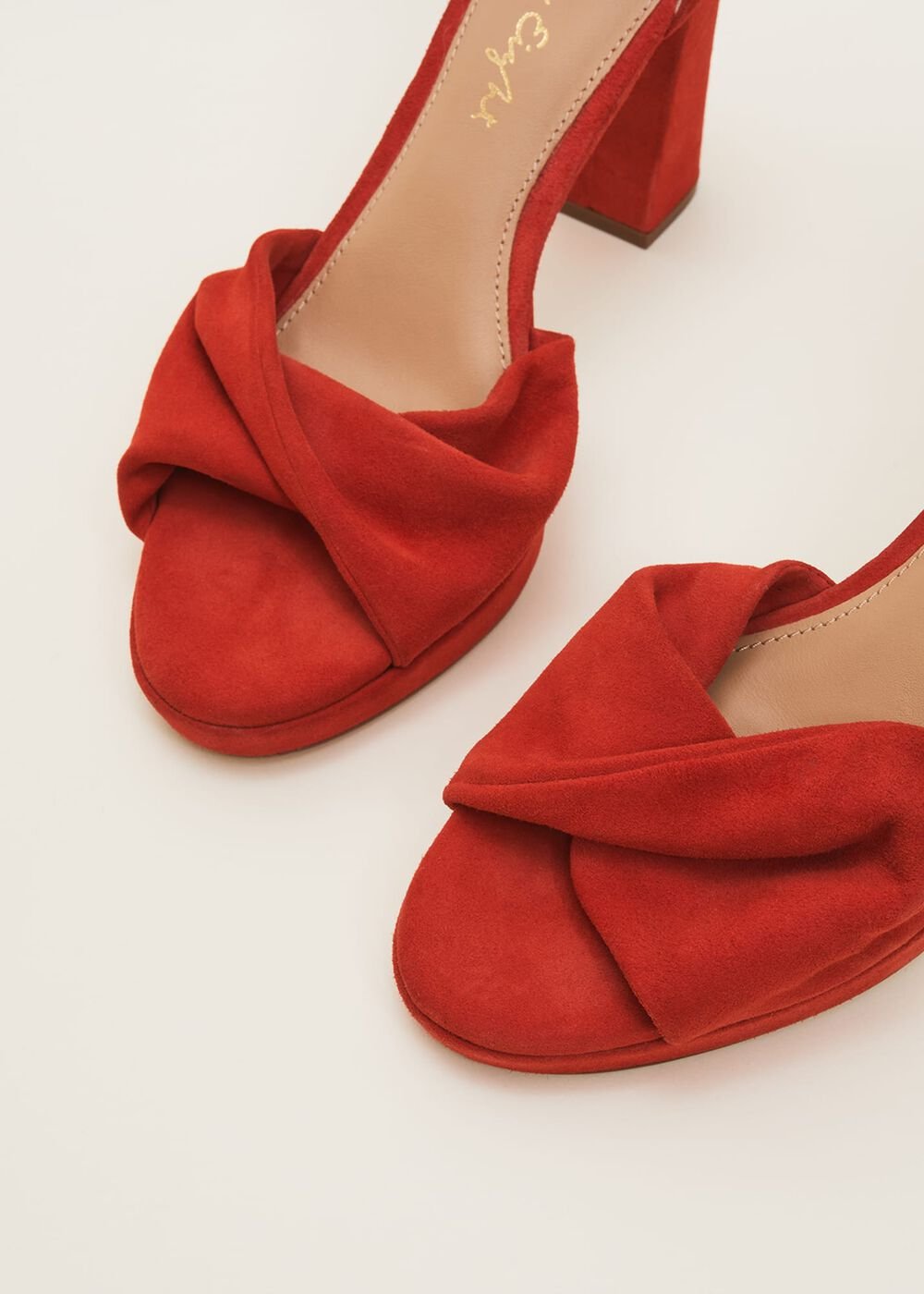 Red Suede Open Toe Heels - Red