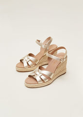 Leather Multi Strap Wedge Espadrille - Gold