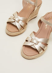 Leather Multi Strap Wedge Espadrille - Gold