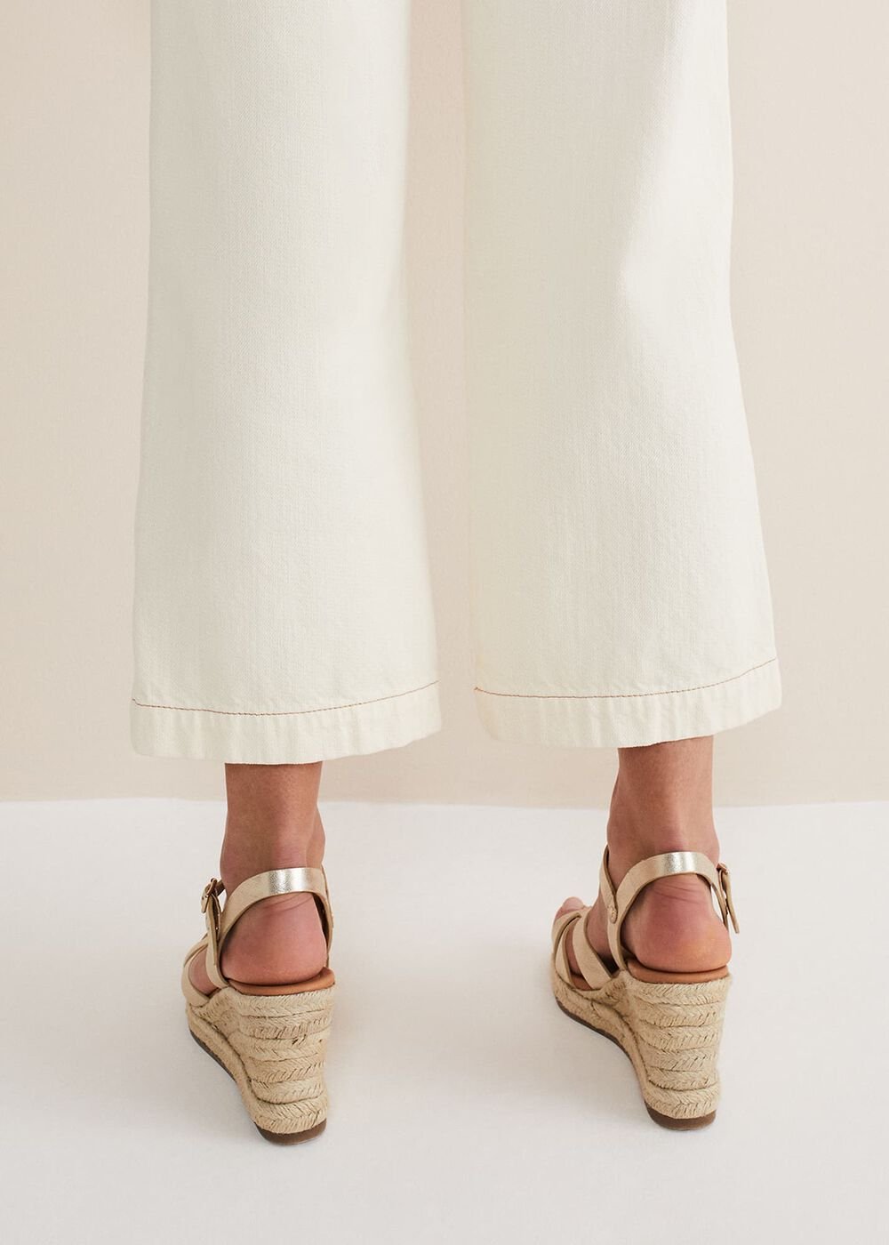 Leather Multi Strap Wedge Espadrille - Gold