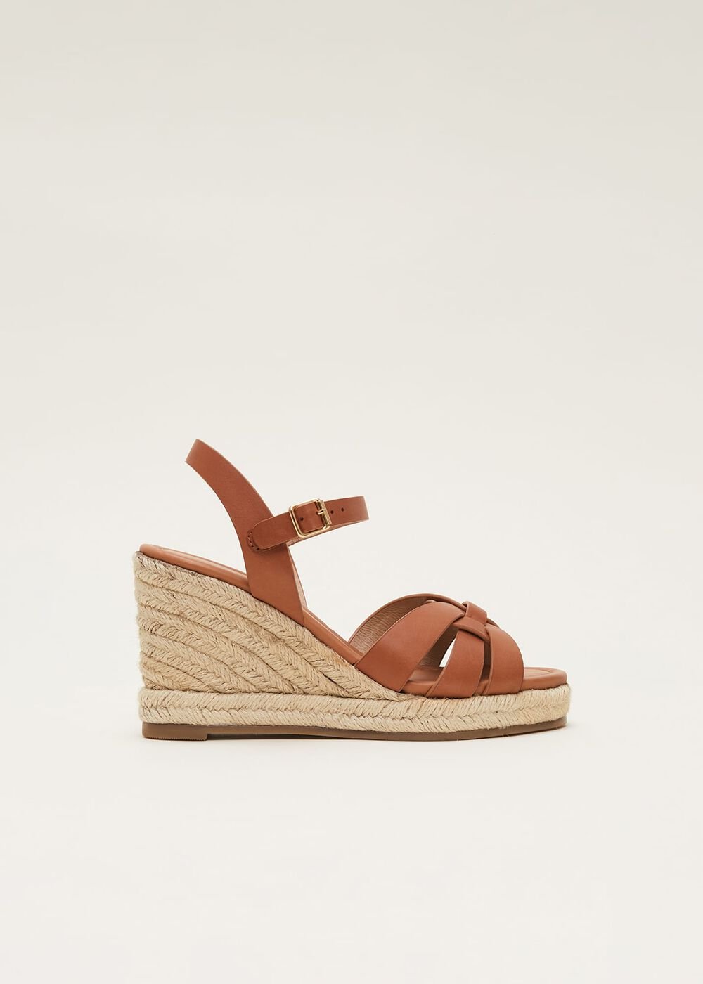 Leather Multi Strap Wedge Espadrille - Tan