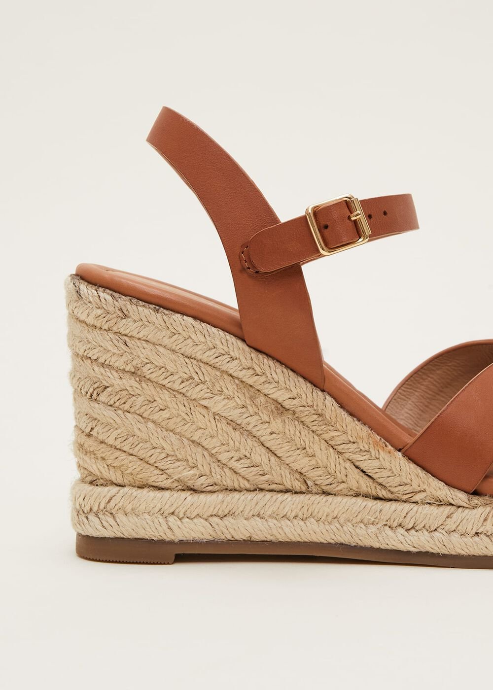Leather Multi Strap Wedge Espadrille - Tan