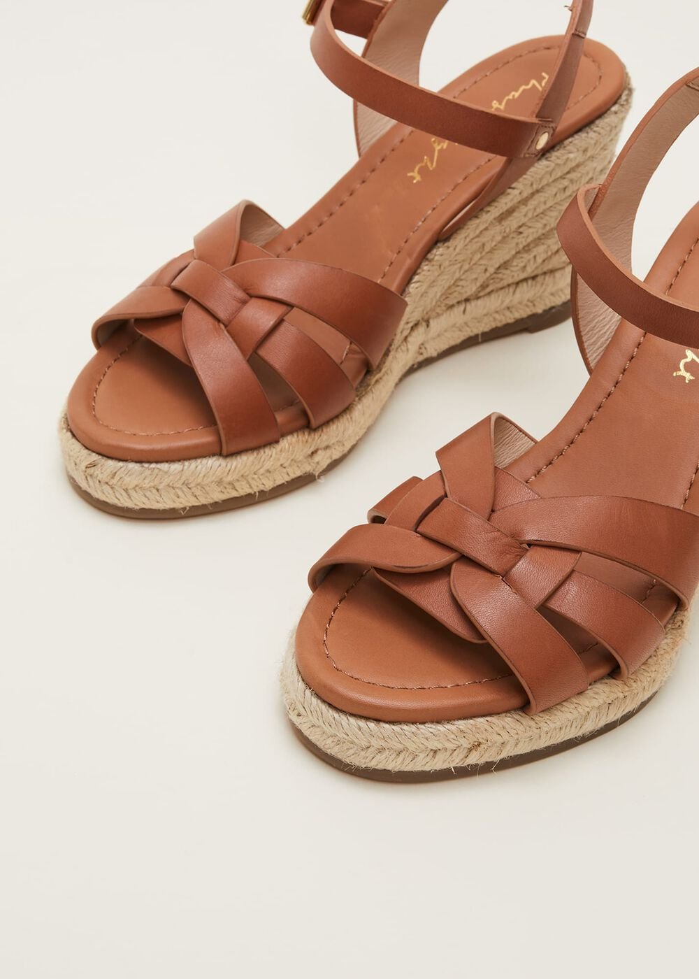 Leather Multi Strap Wedge Espadrille - Tan
