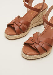 Leather Multi Strap Wedge Espadrille - Tan