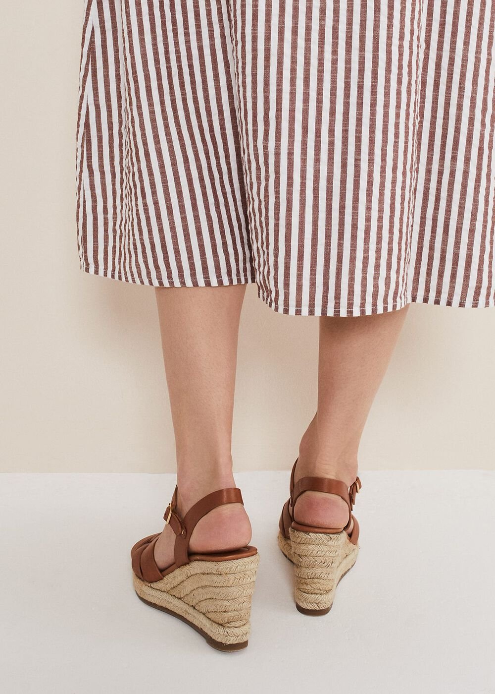 Leather Multi Strap Wedge Espadrille - Tan