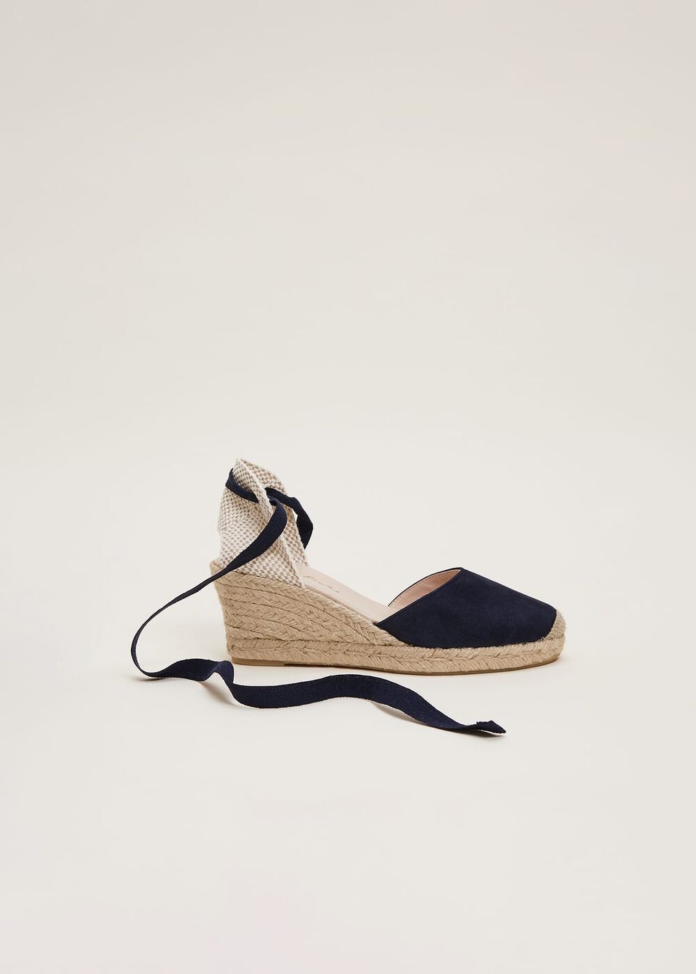 Suede Ankle Tie Espadrille Shoe - Navy