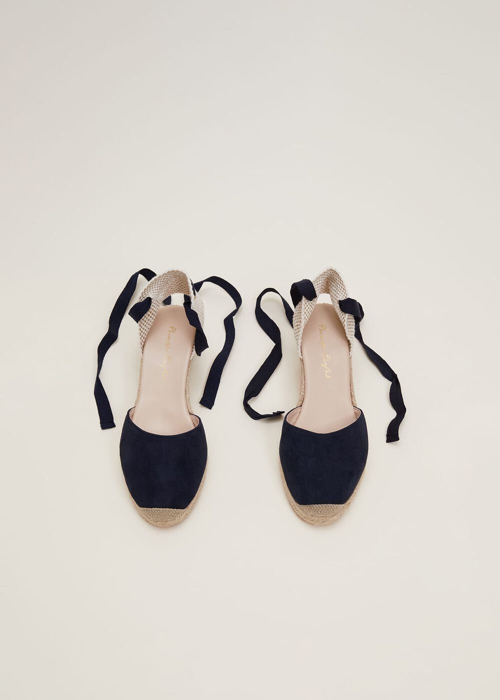Suede Ankle Tie Espadrille Shoe - Navy