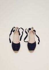 Suede Ankle Tie Espadrille Shoe - Navy
