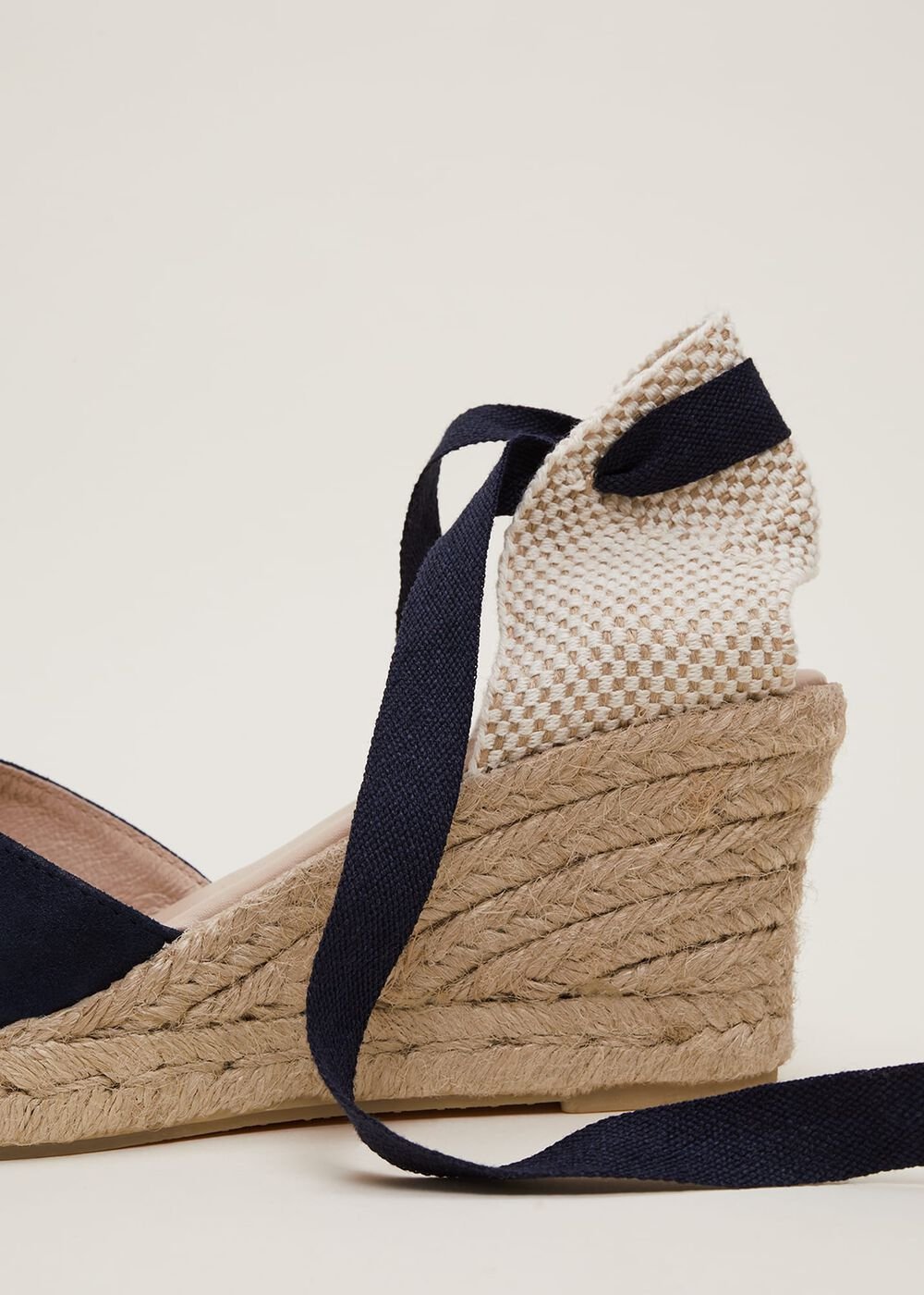 Suede Ankle Tie Espadrille Shoe - Navy