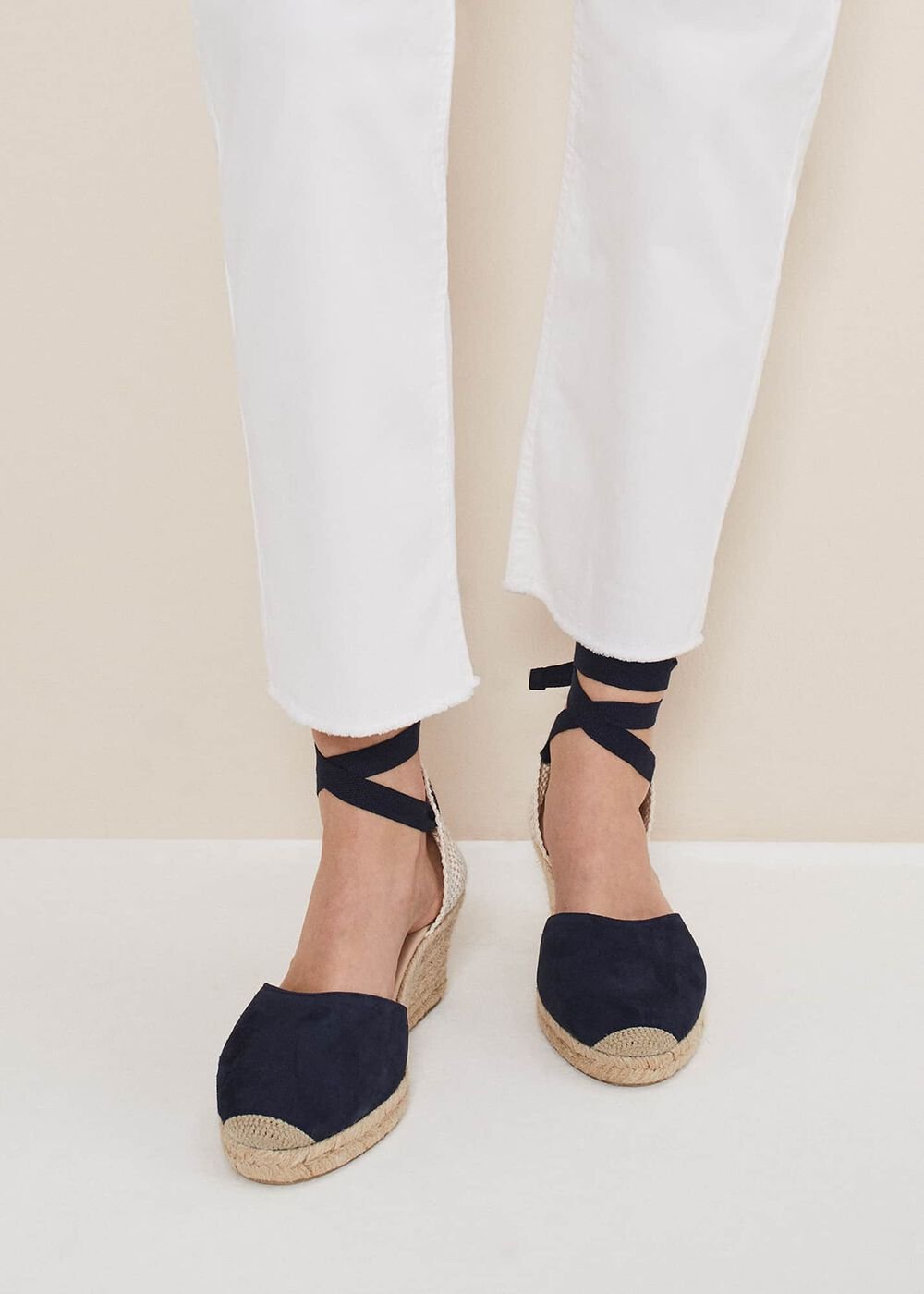 Suede Ankle Tie Espadrille Shoe - Navy