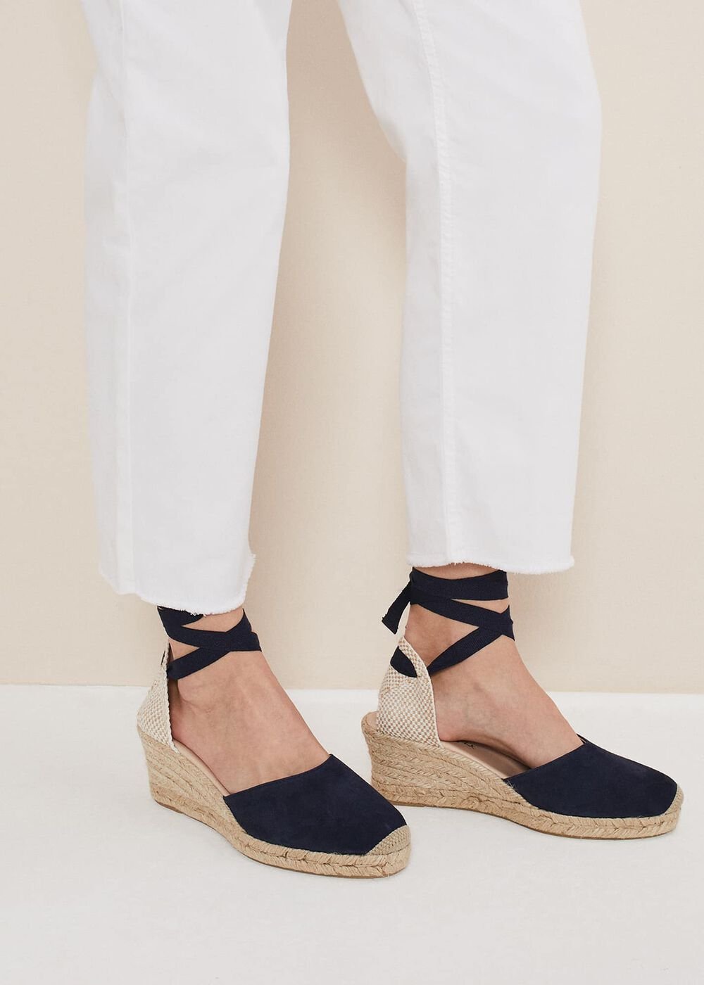Suede Ankle Tie Espadrille Shoe - Navy