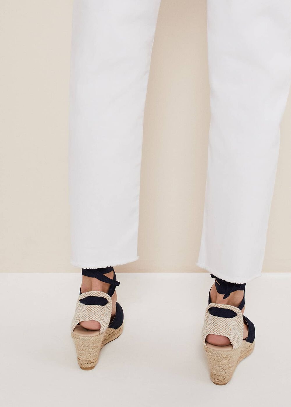 Suede Ankle Tie Espadrille Shoe - Navy