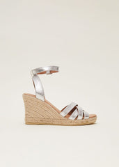 Leather Strappy Espadrilles - Silver