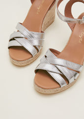 Leather Strappy Espadrilles - Silver