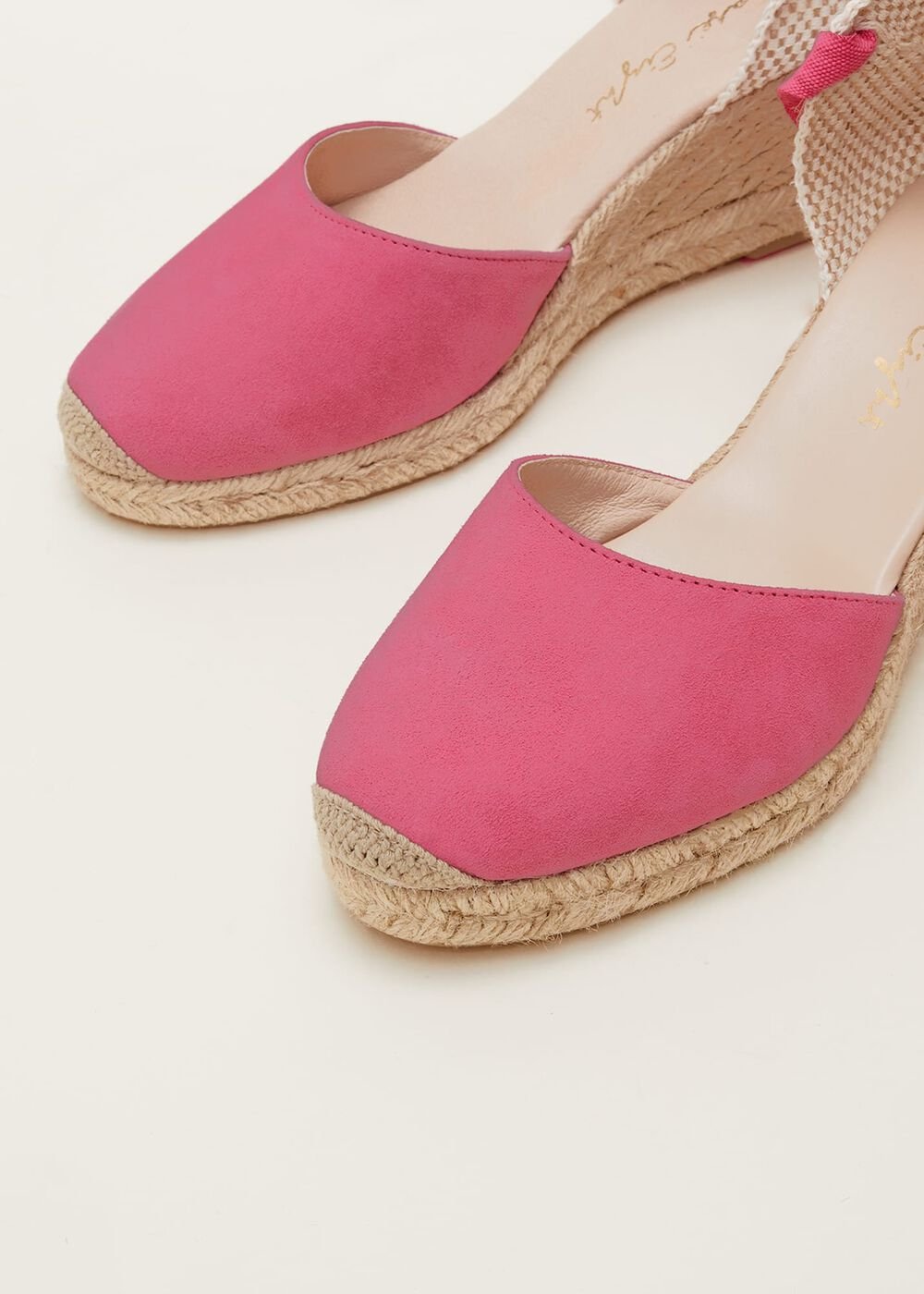 Suede Ankle Tie Espadrille Shoe - Bright Pink