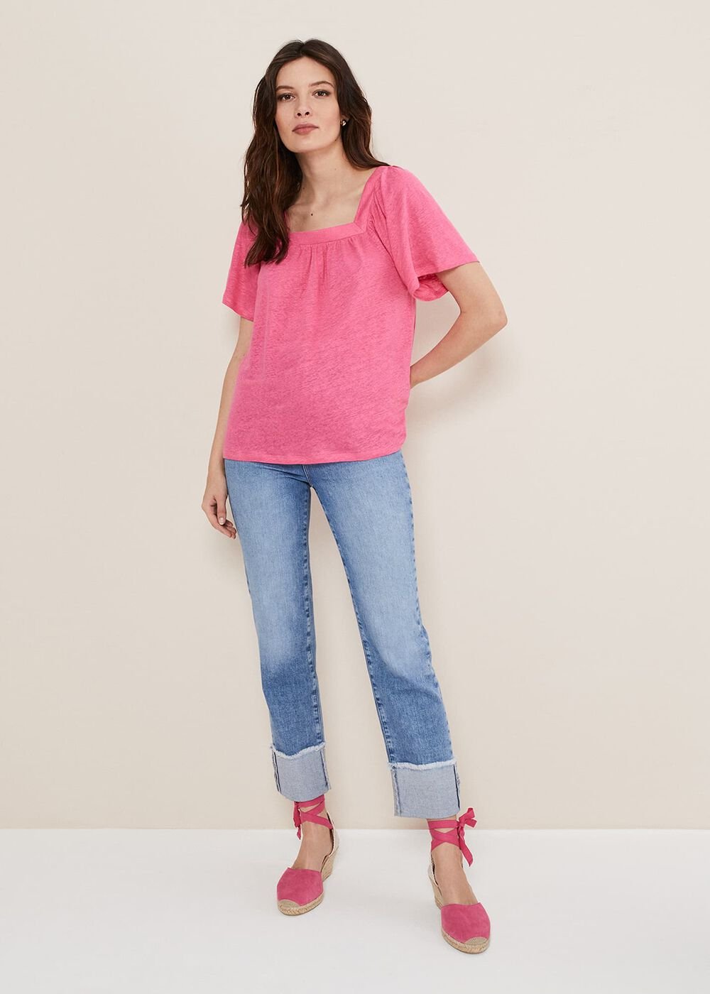 Suede Ankle Tie Espadrille Shoe - Bright Pink