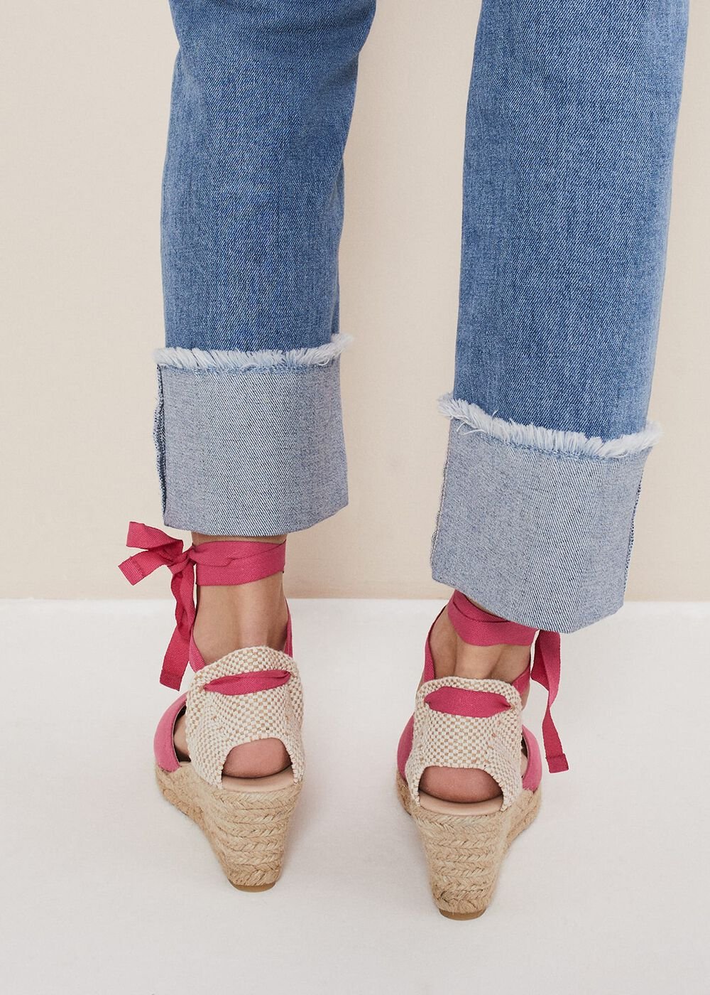 Suede Ankle Tie Espadrille Shoe - Bright Pink