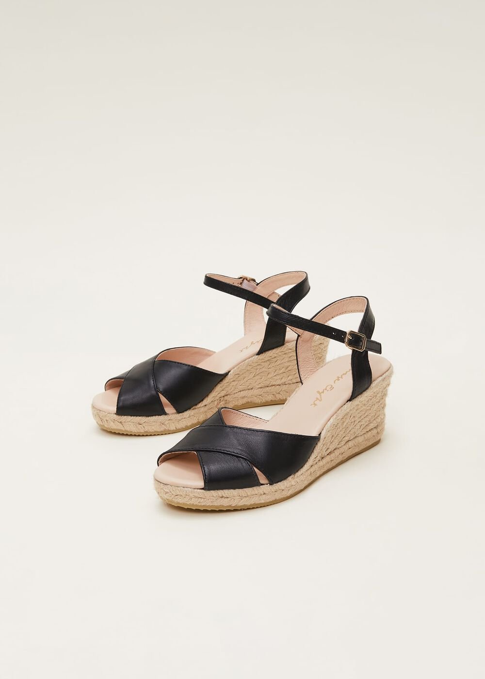 Leather Cross Front Espadrilles - Black