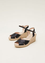 Leather Cross Front Espadrilles - Black