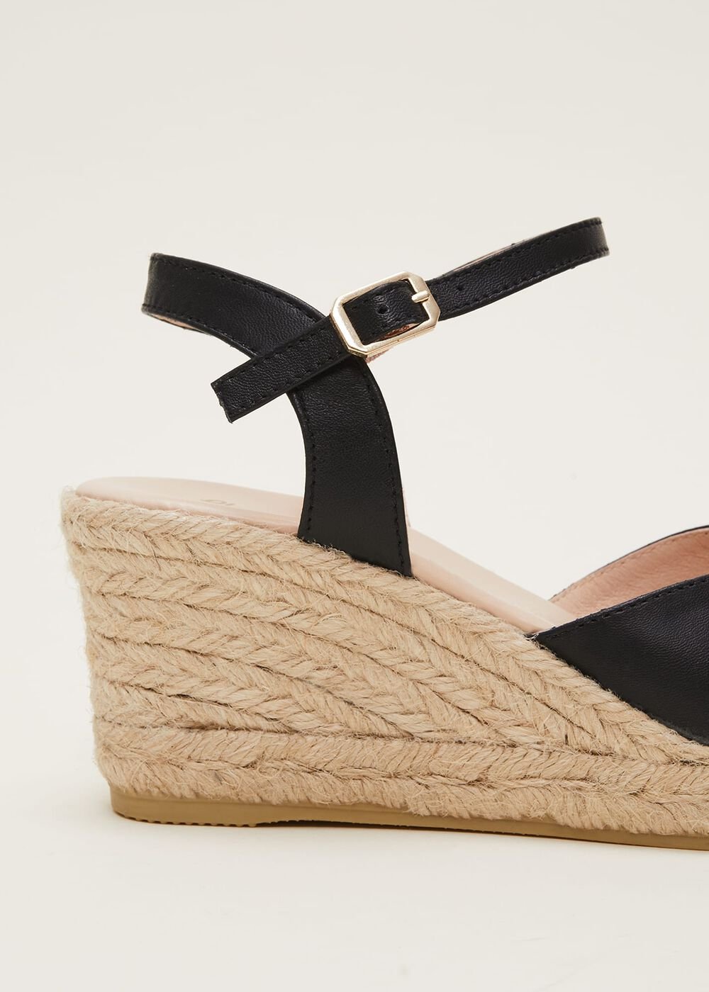Leather Cross Front Espadrilles - Black
