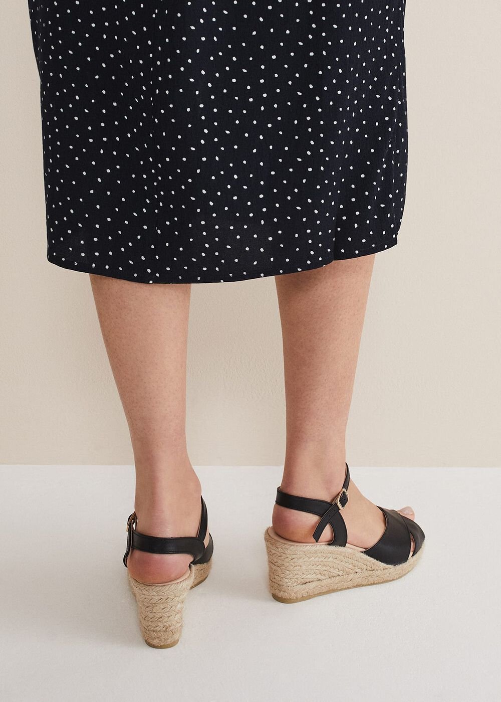 Leather Cross Front Espadrilles - Black