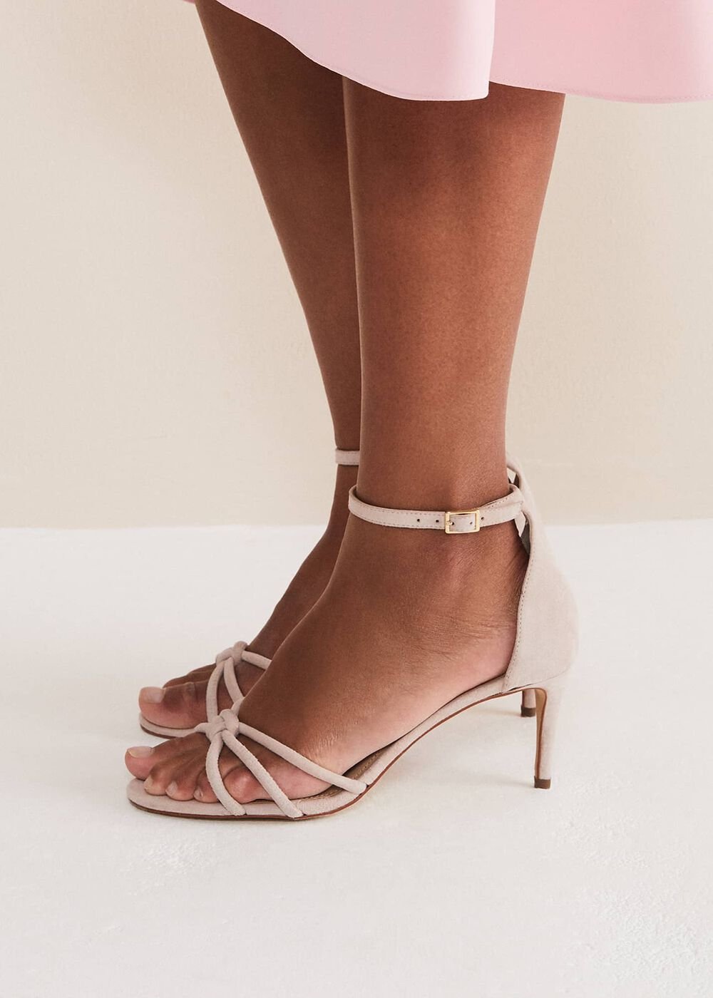 Suede Knotted Barely There Sandal - Cameo
