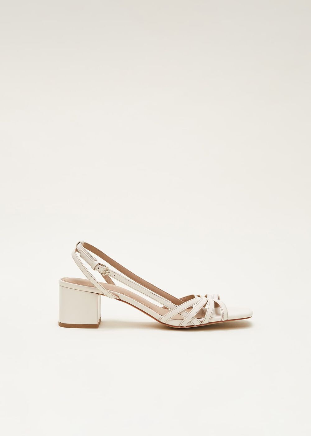 Leather Slingback Block Heel Sandal - Cream