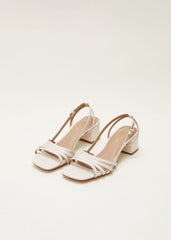 Leather Slingback Block Heel Sandal - Cream